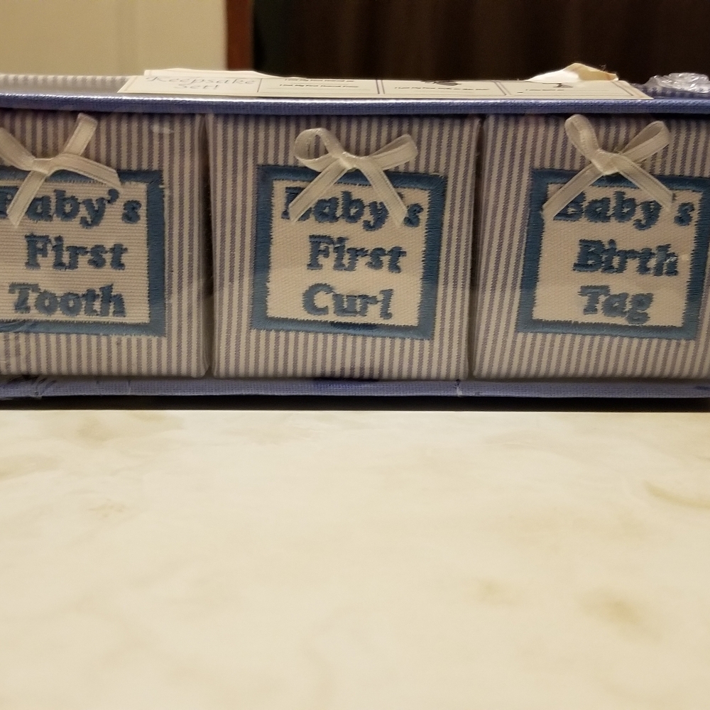 Blue & White Stripe 'Baby Keepsakes' Box Set